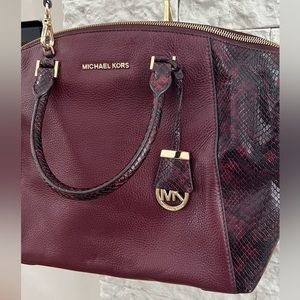 Michael Kors Burgundy Snake Satchel Handbag